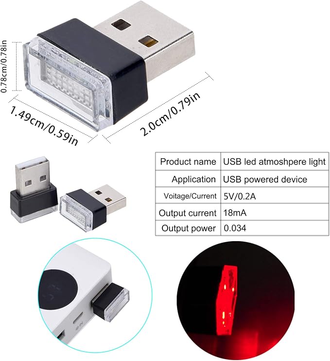 Febrytold Red Universal Mini USB LED Car Interior Ambient 2 Pcs | Resistant to Dust and Splashes, Easy to Clean. The Vehicle Lights up When Powered on and Goes out When Power Is Cut off - Image 3