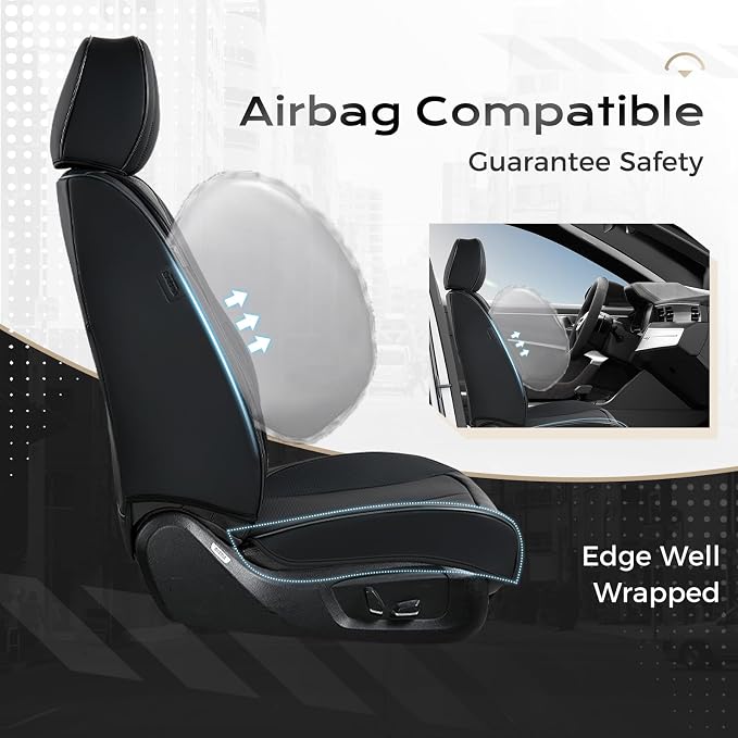 Coverado Car Seat Covers, Leather Seat Covers Full Set, Waterproof Car Seat Protector with Lumbar Support, Automotive Seat Covers Seat Cushions Universal Fit for Most Cars SUV Trucks, (Black&Beige) - Image 5