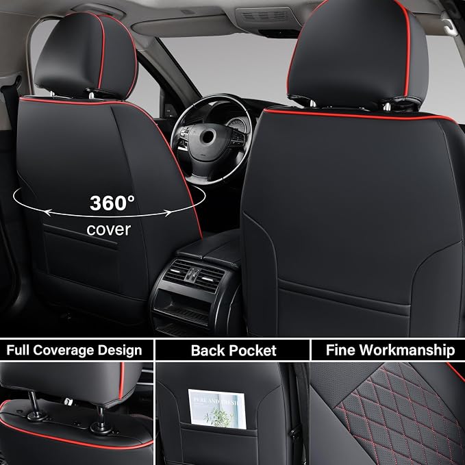 Coverado Tacoma Front Seat Covers, Leather Seat Covers for Cars Custom Fit for 2016-2023 Toyota Tacoma Double & Crew Cab, Waterproof Covers Seat Protector (Front, Red) - Image 2