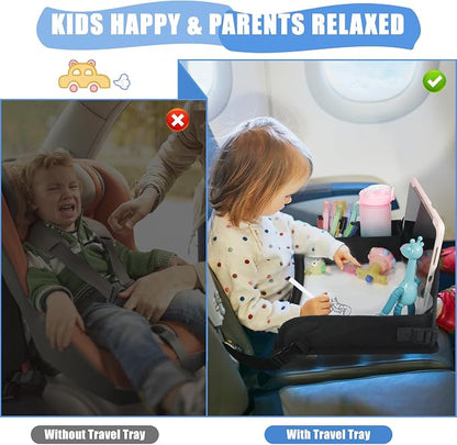 Upgraded Kids Travel Tray for Airplane - Toddler Car Seat Table Tray, Road Trip Essentials for Boys & Girls, Carseat Lap Desk for Kids Road Trip Activities, Black - 2 PCS - Image 3
