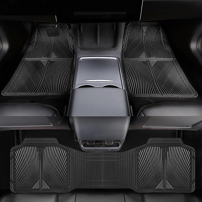 CAR PASS Rubber Floor Mats&Cargo Liner,Waterproof Trucks Mats Heavy Duty,All Weather Trim-to-Fit Automotive Mats for Cars Trucks SUV,Anti-Slip Easy Clean Durable,Full Set 5-Piece,3D Emboss All Black - Image 2