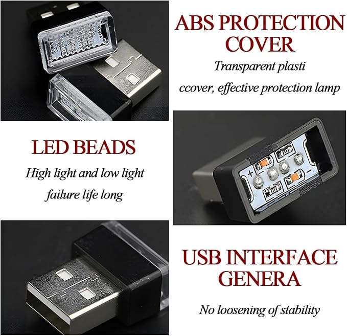 4PCS USB LED Car Interior Atmosphere Light, Plug-in USB Interface Vehicle Ambient Lamp, Automotive Interior Night Decoration Lamp, Universal for SUV Automobile Truck (Green) - Image 3