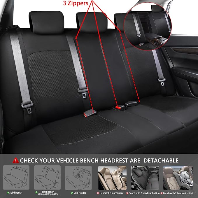 CAR PASS 3D Air Mesh Car Seat Covers Full Set, Breathable Sporty Rear Bench with Zipper for Armrest Box Universal Fit 95% Automotive SUV,Truck,Sedan Interior Cute Women Airbag Compatible, Black Red - Image 5