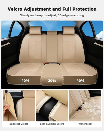 Huidasource Beige Back Seat Cover, Luxury Faux Leather Car Back Seat Cover, Velcro Adjustable, Compatible with Child Seat, Perforation Cooling＆Heating, Universal Fit for Most Cars Vans, Trucks, SUVs - Image 6