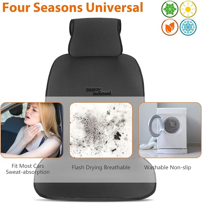 Car Seat Cover Towel - Sweat-Proof Microfiber Seat Protector for Gym Workout & Beach - Quick Dry Non-Slip Universal Fit Front Seat Towel Cover with Headrest Cover (Black) - Image 4