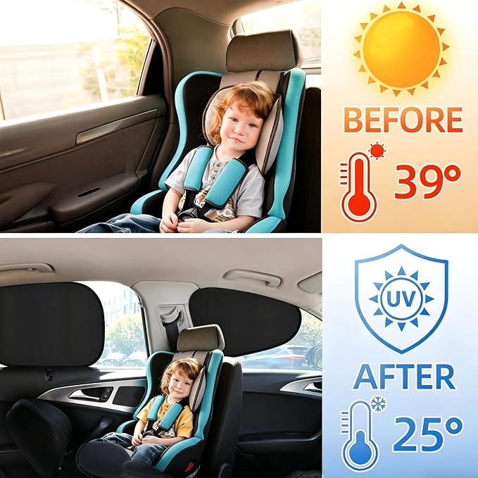 4 Pack Car Window Shades, Electrostatic Adsorption Blackout Sun Shade for Side Windows, UV Blocking Privacy Curtains for Baby, Camping, Napping, Sleeping, Universal Fit for Most Cars SUVs - Image 7