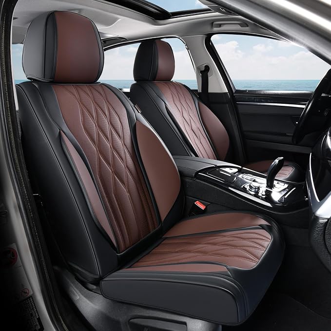 Coverado Seat Covers FullSet, 5 Seats Car Seat Protector, Waterproof Nappa Leather Cushion, Front & Rear Fit for Most Sedans SUV Pick-up Truck-Black&Coffee - Image 2