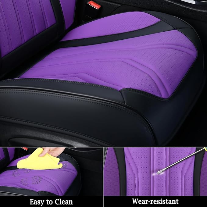 Leather Seat Covers for Car Waterproof Front Seat Covers 2 Pack Purple Car Seat Cover Universal Driver Seat Protector for Most Cars Trucks SUV - Image 5