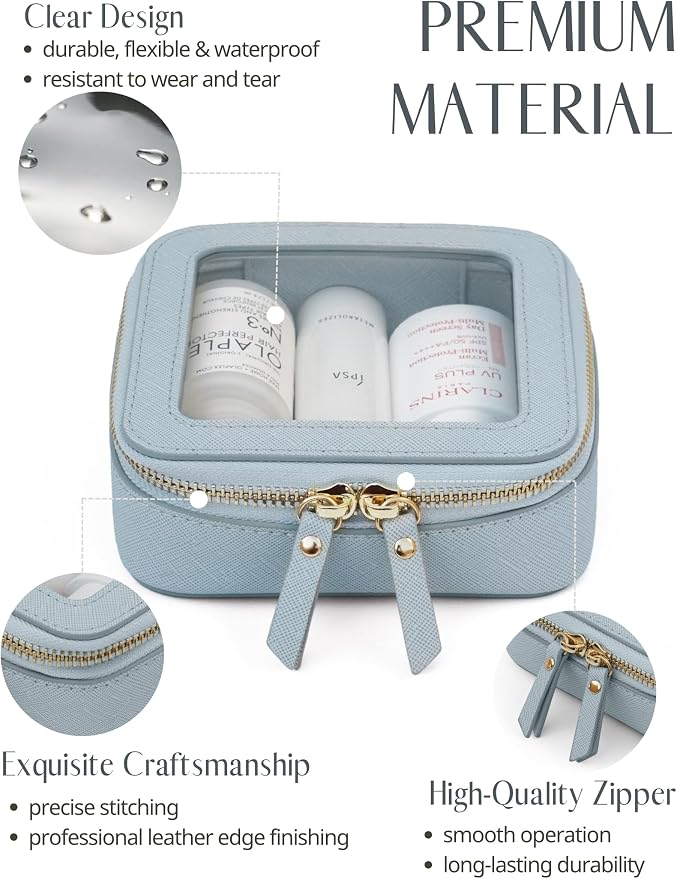 Clear Makeup Bag Travel Cosmetic Case Transparent Toiletry Bag with Zipper, Portable Make Up Organizer Traveling Compact Car Bag for Essentials, Light Blue, Mini - Image 4