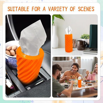 Car Tissue Holder, Refillable Round Cylinder with 3 Tissue Packs, Universal Fit for Vehicle Cup Holder, Home & Office, Car Accessories Interior (Orange) - Image 6