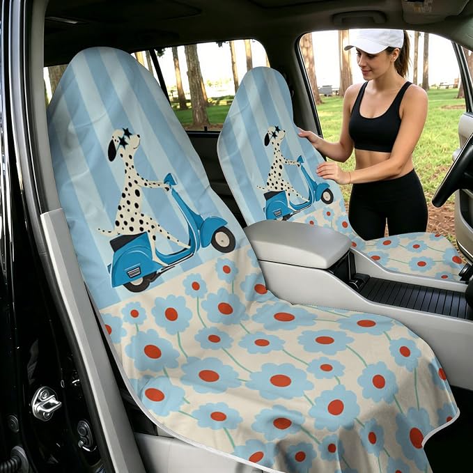 2 Pack Car Towels Seat Cover with Storage Bag, Multifunctional Microfiber Towel for Gym Outdoor Sport Running,Picnic, Beach, Pet Dog Travel,Fits Car SUV Truck (Scooter Dog) - Image 2