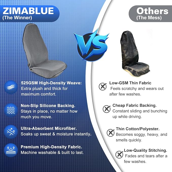 ZIMABLUE 2 Pack Waterproof Towel Car Seat Covers, 1kg Heavy Duty 3-Layer Microfiber Sweat Protector, Non-Slip Machine Washable Universal Bucket Seat Covers for Cars, SUVs, Gym, Beach, Pets, Gray - Image 6