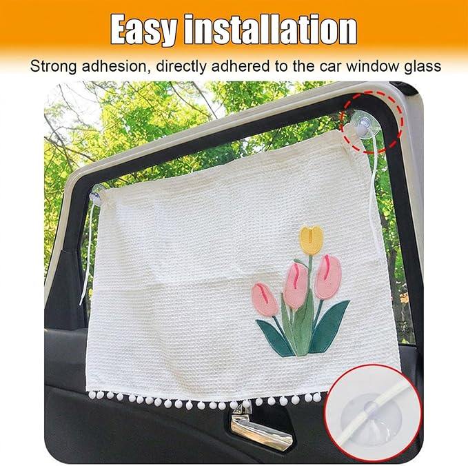 Car Side Window Sun Shade Privacy Curtain for Baby, Large Tulip | Blackout UV Protection Car Window Shades with Suction Cup for Back Seat - Cute Auto Camping Windows Screen Shades - Image 6