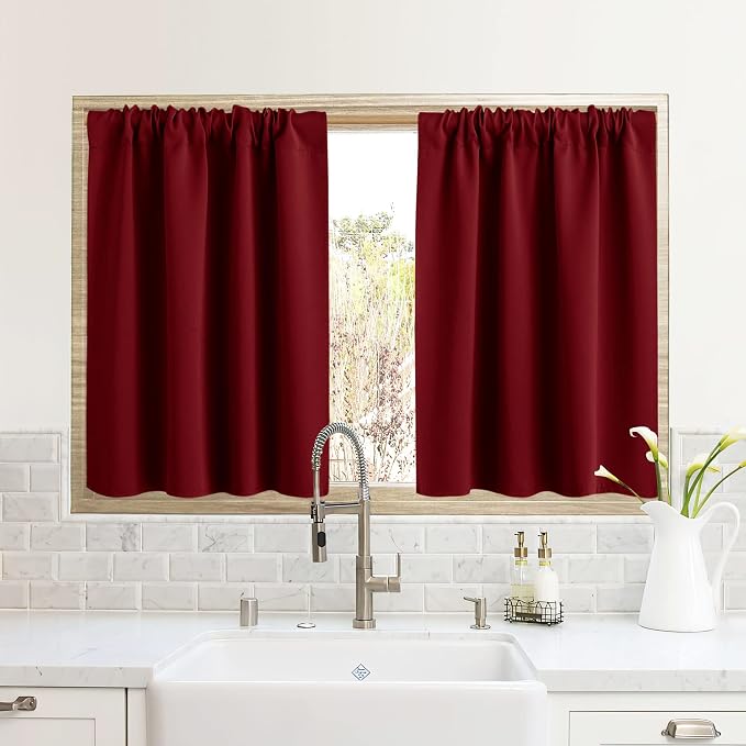 RYB HOME RV Curtains for Camper Windows, Mini Small Blackout Curtain Tiers | Thermal Insulated,Sunlight Heat Light Blocking,Privacy Portable Curtains for Travel Trailer,W34 x L24,Burgundy Red,2 Panels by RYBHOME