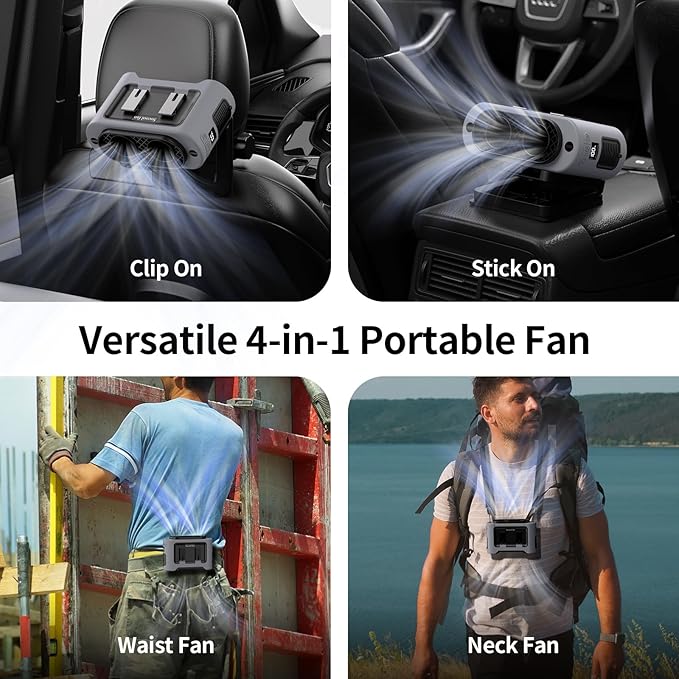 Socool Portable Car Fan - 14500mAh Rechargeable Battery Opearated, Clip on Car Seat Headrest 360 Rotatable, 5-Speed Backseat Fans for Baby Rear Facing Cooling with Dual Air Outlets for SUV RV Truck - Image 6