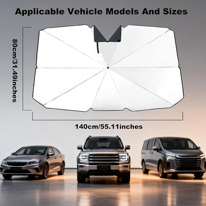 Windshield Sun Shade Umbrella Vinyl Titanium Silver Coating Heat Shield | 55 × 31.5 (in); 6 layers of thermal insulation and cooling materials; Concave umbrella reflects more heat; UV protection - Image 3