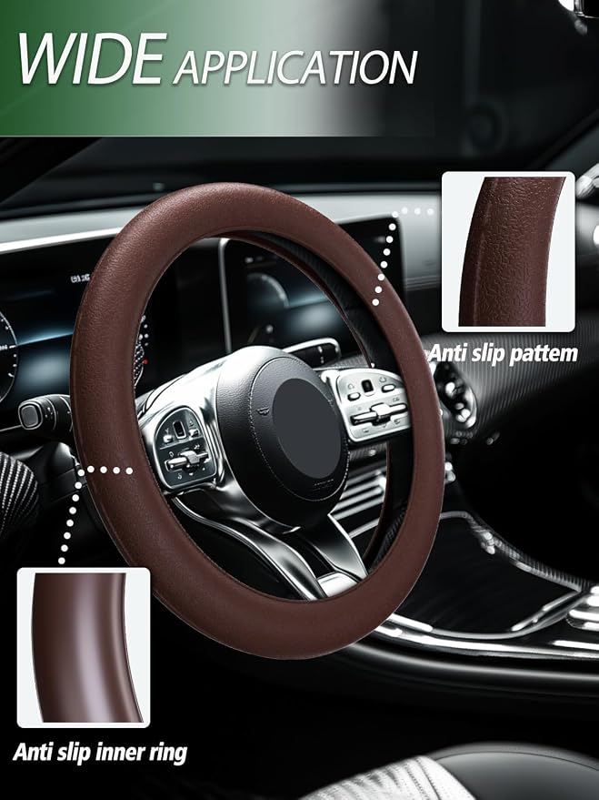 LRITER Car Steering Wheel Cover, Non-Slip Silicone Material, Coffee | Multiple Color Choices, Universal Auto Parts Steering Wheel Cover, Suitable for Most Cars - Image 6
