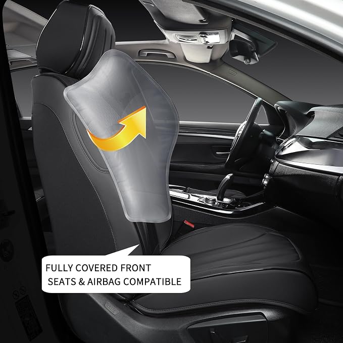 Car Seat Covers Full Set, Leather Seat Cover for Cars, 5 Seats Waterproof Automotive Seat Covers Fit Toyota Rav4 Camry Corolla Cruze CRV Accord, Black - Image 3