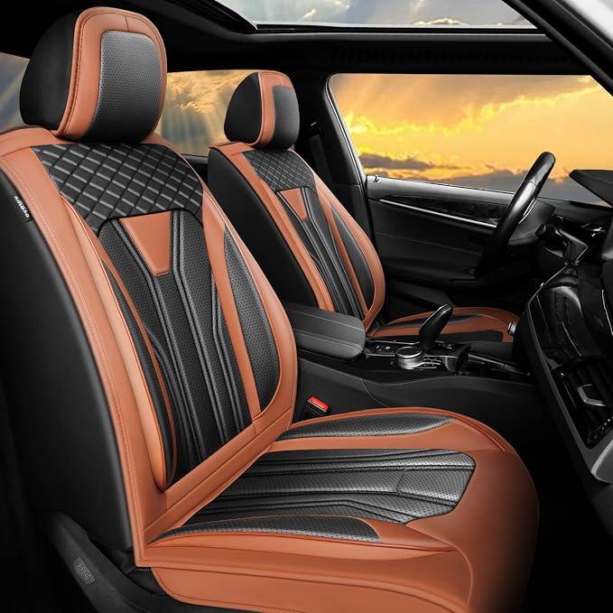 Fit Rogue Car Seat Covers Compatible with Nissan Rogue 2014-2026 - Full Set Premium Leather Waterproof Breathable，All-Weather Seat Cushion Protecto & Airbag Compatible (Full Set Brown & Black) by Unknown
