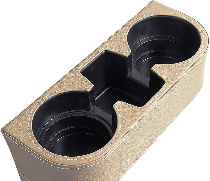 Car Cup Holder, Car Seat Gap Filler Organizer, PU Leather, Beige | Front Seat Organizer, Console Side Pocket, Cell Phone Holder, Coin Bucket, Car Storage Box, Universal Fits, Easy Installation - Image 3