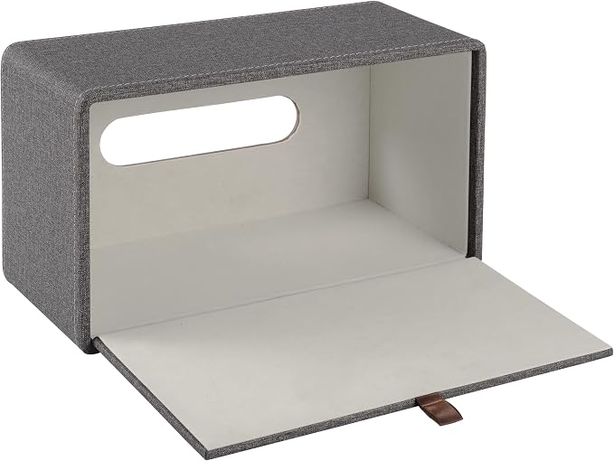 High-end Leather Tissue Box Holder Two Color Matching,Rounded Rectangle Napkin Pumping Paper Case Dispenser, Facial for Home Bathroom Dresser Office Automotive Decoration (Gray) - Image 2