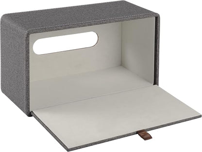 High-end Leather Tissue Box Holder Two Color Matching,Rounded Rectangle Napkin Pumping Paper Case Dispenser, Facial for Home Bathroom Dresser Office Automotive Decoration (Gray) - Image 2