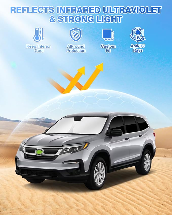 Canvcle Sunshades for Honda Pilot 2016-2022 Accessories Windshield Sun Shade Side Rear Window Shade Cover Sun Visor Shield Privacy Protection Keep Vehicle Cool Black 8PCS - Image 2