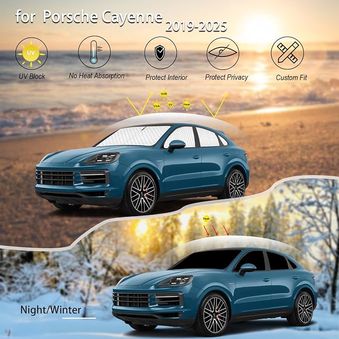 KMF 8pcs Thicken Sun Shades for Porsche Cayenne 2019-2025 Accessories,Full Car Window Covers Sunshade for Windshield Side Rear, UV Block and Protect Privacy Blackout for Car Camping - Image 2