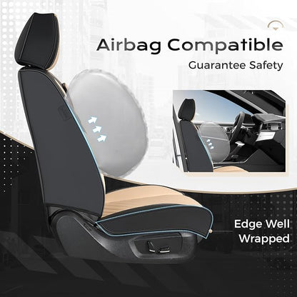 Coverado Car Seat Covers Full Set 5 Pieces, Luxury Nappa Leather Seat Covers Universal Fit Waterproof Non-Slip Breathable Front & Back Automotive Seat Protectors for Cars, SUVs, Trucks - Image 4