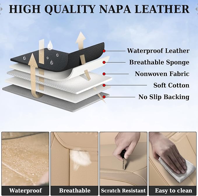 Coverado Car Seat Covers, Seat Covers for Cars, Waterproof Leather Auto Seat Protectors, Leather Car Seat Cushion, Car Interiors Accessories Universal Fit for Most Cars - Image 5