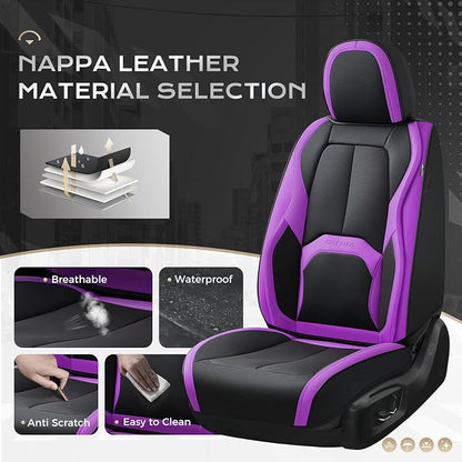 Coverado Car Seat Covers Full Set, Waterproof Nappa Leather Seat Covers for Car, Car Seat Protector with Lumbar Support, Automotive Seat Covers Universal Fit for Most Cars SUV Trucks, (Black&Purple) - Image 4