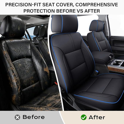 Coverado Chevy Silverado Seat Covers, Faux Leather Seat Covers Fit for Chevy Silverado GMC Sierra 2007-2026 1500, 2015-2026 2500HD 3500HD Crew Double Extended Cab (Front,Blueline) - Image 3