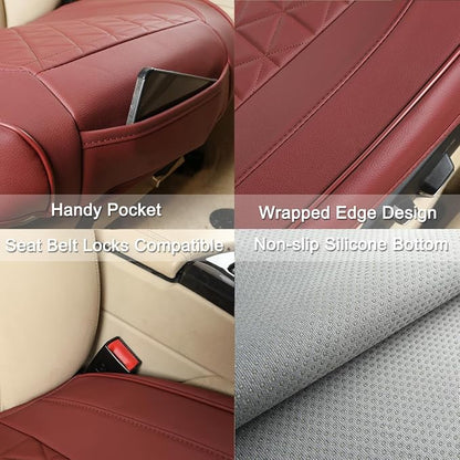 Black Panther 1 Pair Luxury Faux Leather Car Seat Covers Front Bottom Seat Cushion Covers, Anti-Slip and Wrap Around The Bottom, Fit 95% of Vehicles - Burgundy - Image 4