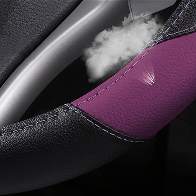 Leather Car Steering Wheel Cover, Universal Fit for Most Cars, Purple | Microfiber Leather,Non-Slip Breathable Auto Steering Wheel Protector - Image 4