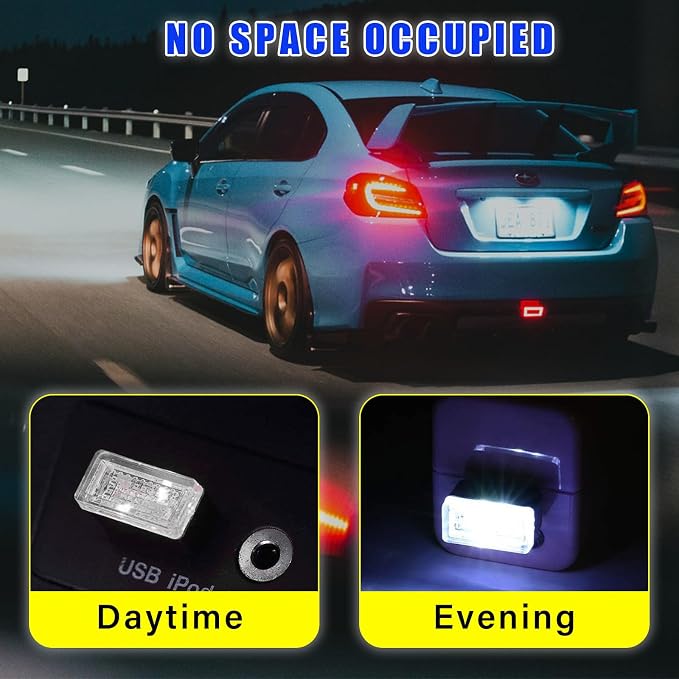 Augeny 4 PCS USB LED Car Interior Atmosphere Lamp, Plug-in USB Decor Night Light, Portable Auto Ambient Lighting Kit, Universal Vehicle Interior Accessories for Most Cars (White & Blue) - Image 4