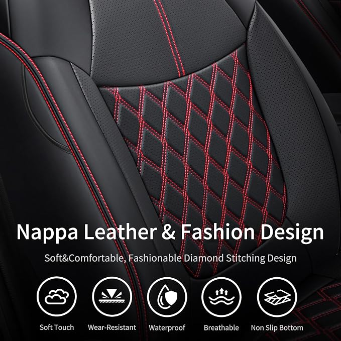 Huidasource Custom Fit RAV4 Front Seat Covers, Waterproof Interior Car Seat Accessories Fit for 19-24 Toyota Rav4 XLE LE XLE Premium Limited(Not for Hybrid/Adventure/TRD Off-Road/Prime, Black&Red) - Image 6