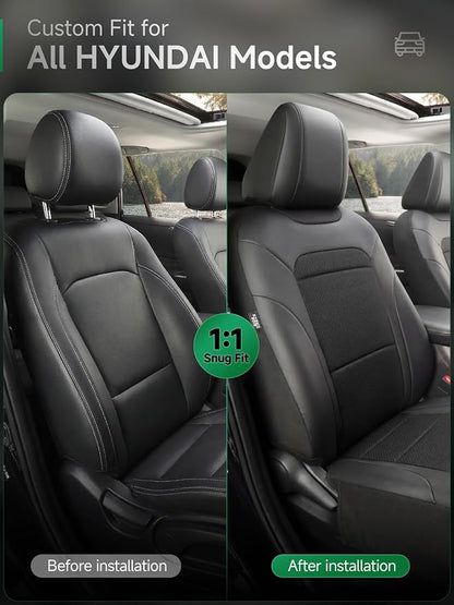 GIANT PANDA Air Cool Mesh Car Seat Cover Custom Fit Hyundai Sonata Elantra Santa Fe Tucson Accent Kona Palisade,Breathable Cooling Seat Protector with Leather Back Pannel(Black) - Image 2