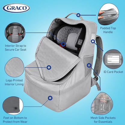 Graco Padded Car Seat Travel Bag & Infant Carrier Backpack, Gray | Durable Large Back Pack for Carseats & Booster Seats, Airport Gate Check Bag Luggage, Water Resistant Material - Image 4