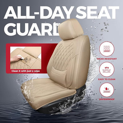 FREESOO Car Seat Covers Full Set Faux Leather Universal Fit Beige | faux nappa leather seat covers, waterproof breathable, full set lumbar support, front rear covers, fit sedans suvs pickups - Image 5