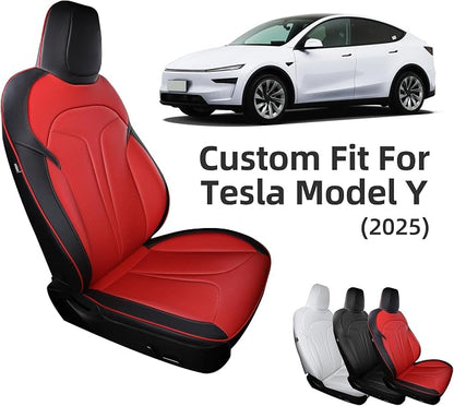 Custom Seat Covers for 2025 2026 Tesla Model Y Juniper 5-Seater - Red | Waterproof Breathable Nappa Leather, OEM Factory Style Full Set, Full Coverage Design with Armrest Covers, Airbag Compatible - Image 8