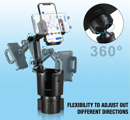 Cup Holder Phone Mount, 2 in 1 Cup Holder Expander for Car Long Arm with 360°Rotation Cup Holder Cell Phone Holder for Car Compatible with All Smartphones - Image 3
