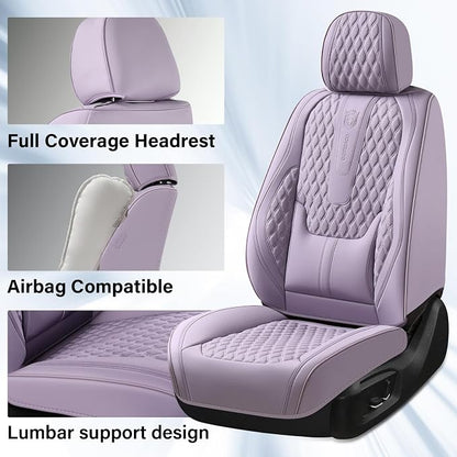 Coverado Seat Covers Full Set, Purple Car Seat Covers, Waterproof Car Seat Cover with Lumbar Support, Leather Car Seat Cushion Protector, Car Seat Covers Universal Fit Most Cars - Image 3