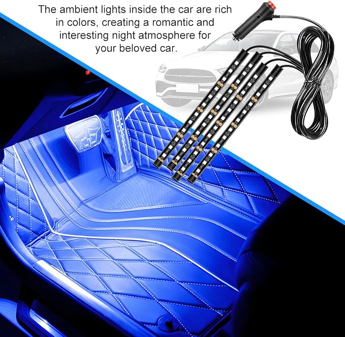 Car LED Strip Light, 12V 48 LED Vehicle Under Dash Neon Ambient Night Decor Lamp with Cigarette Lighter Plug, Automotive Interior Lighting Accessories, Universal for SUV Truck Sedan (Blue) - Image 3