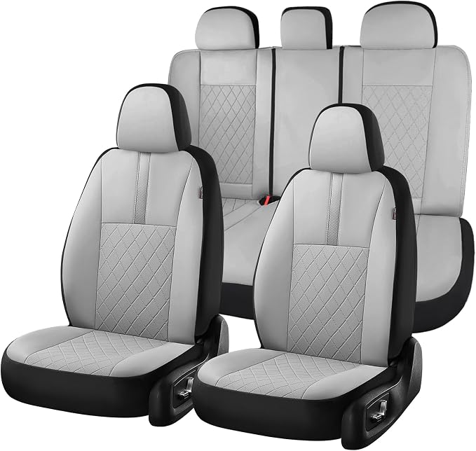 Coverado Car Seat Covers Full Set, Automotive Leather Seat Covers for Car，Universal Fit Front Back Seat Cover, Non-Slip Waterproof Breathable Car Seat Protector by COVERADOAUTO