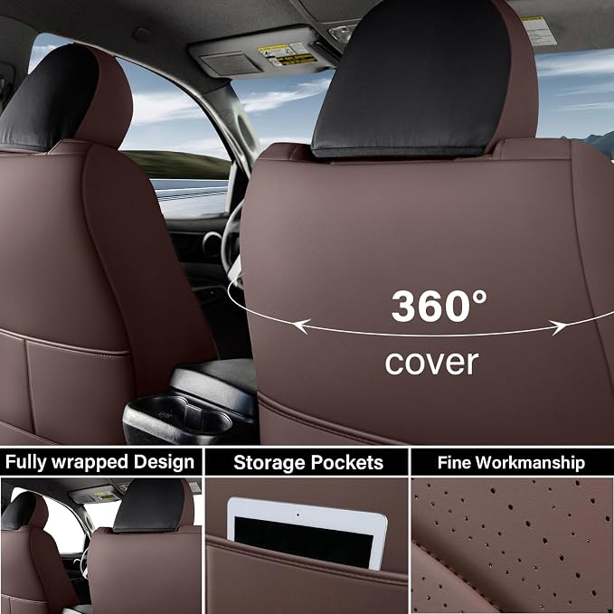 Coverado Tacoma Seat Covers, Leather Front Car Seat Covers for Toyota Tacoma, Car Seat Protector Compatible with 2005-2023 Toyota Tacoma Double/Crew Cab(Brown) - Image 2