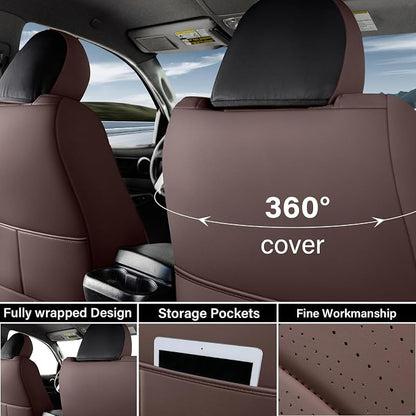 Coverado Tacoma Seat Covers, Leather Front Car Seat Covers for Toyota Tacoma, Car Seat Protector Compatible with 2005-2023 Toyota Tacoma Double/Crew Cab(Brown) - Image 2