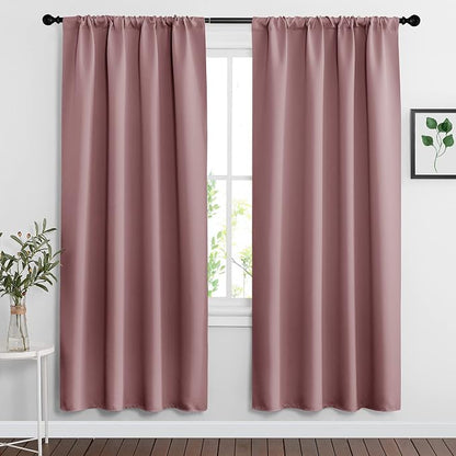 RYB HOME Blackout Curtains for Bedroom Living Room Nursery 72 inches Long | Room Darkening Thermal Insulated Privacy Rod Pocket Drapes for Office Home Theater Laundry, W42 x L72, Dusty Rose, 2 Panels by RYBHOME
