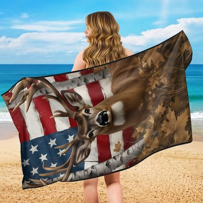 American Flag Deer Car Seat Towel for Front Seat Only Camo Deer Car Interior Seat Protector American Flag Auto Interior Accessories with Storage Bag 250Th Anniversary Beach Towel Yoga Towels - Image 5