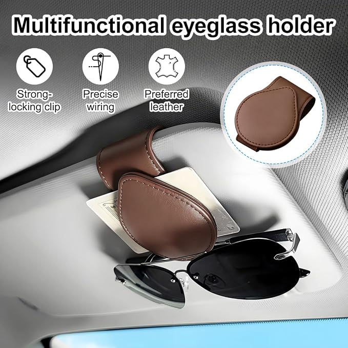 Sunglasses Holder for Car Visor, Magnetic Leather Sun Visor Eyeglasses Hanger & Ticket Card Clip, for Most Cars - Image 4