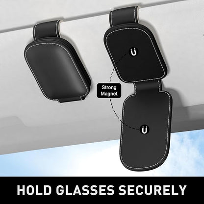 Sunglasses Holder for Car Visor, Magnetic Leather Car Sunglass Holder, Car Sun Visor Glasses Hanger Clip, Car Interior Accessories for Women Men, Fits All Size Eyeglasses - Image 3